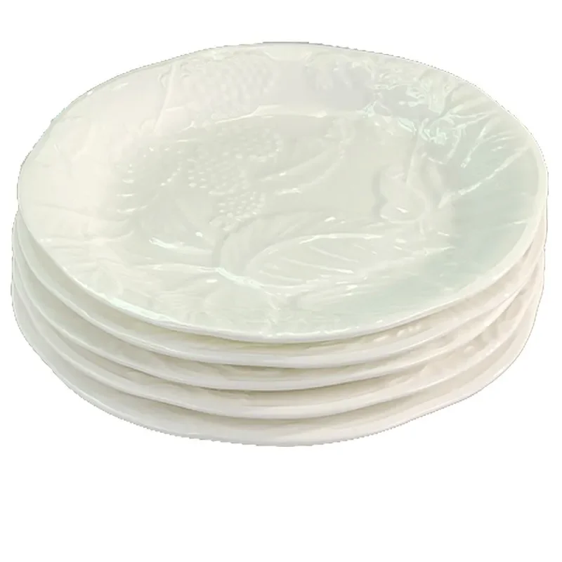 Embossed Dim Sum Plate 5-piece Set Household Ceramic Plate Retro Dessert Cake Plate Fruit  Birthday Gift Box Set