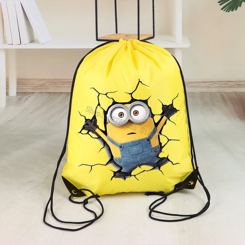 Kawaii Anime Figure Minionses imprimer sacs à cordon dessin animé bijoux pochettes de rangement emballage sac à dos tirer chaîne sac poches