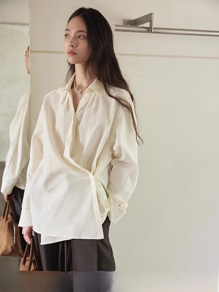 

Tee-Way Design Cotton Velvet irt Ele Long Sve Layering Women's irt Autumn Casual Sle Loose Fit Pure Color