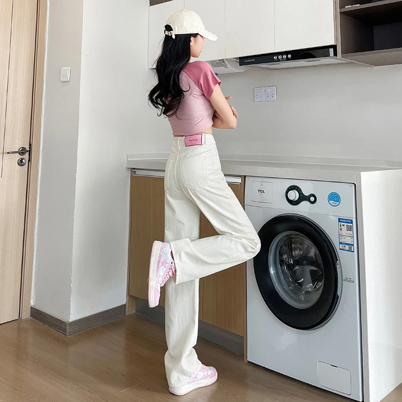 

Свободные джинсы, женские прямые брюки с высокой талией, широкие удобные эластичные джинсовые брюки, осенняя новая модная повседневная одежда, джинсы