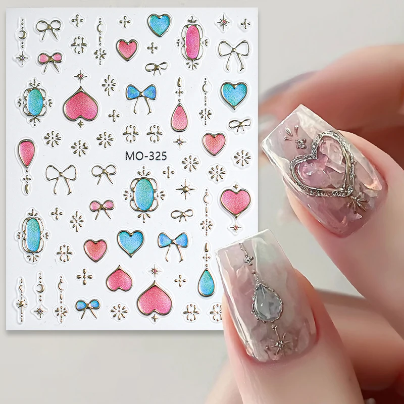 1pc Geel Blauw Strik Nail Art Decals Semi-Transparant Witte Strikjes Zelfklevende Sliders Nagels Stickers Decoraties Voor manicure