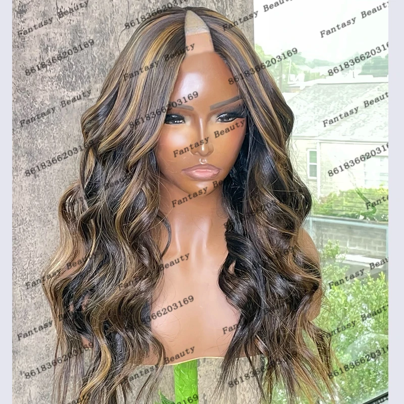 100% Human Hair 1x4 Size V Part Full Machine Made Easy Wear Daily Wear Wigs for Black Women Highlight Bayalage Blonde Wigs Remy