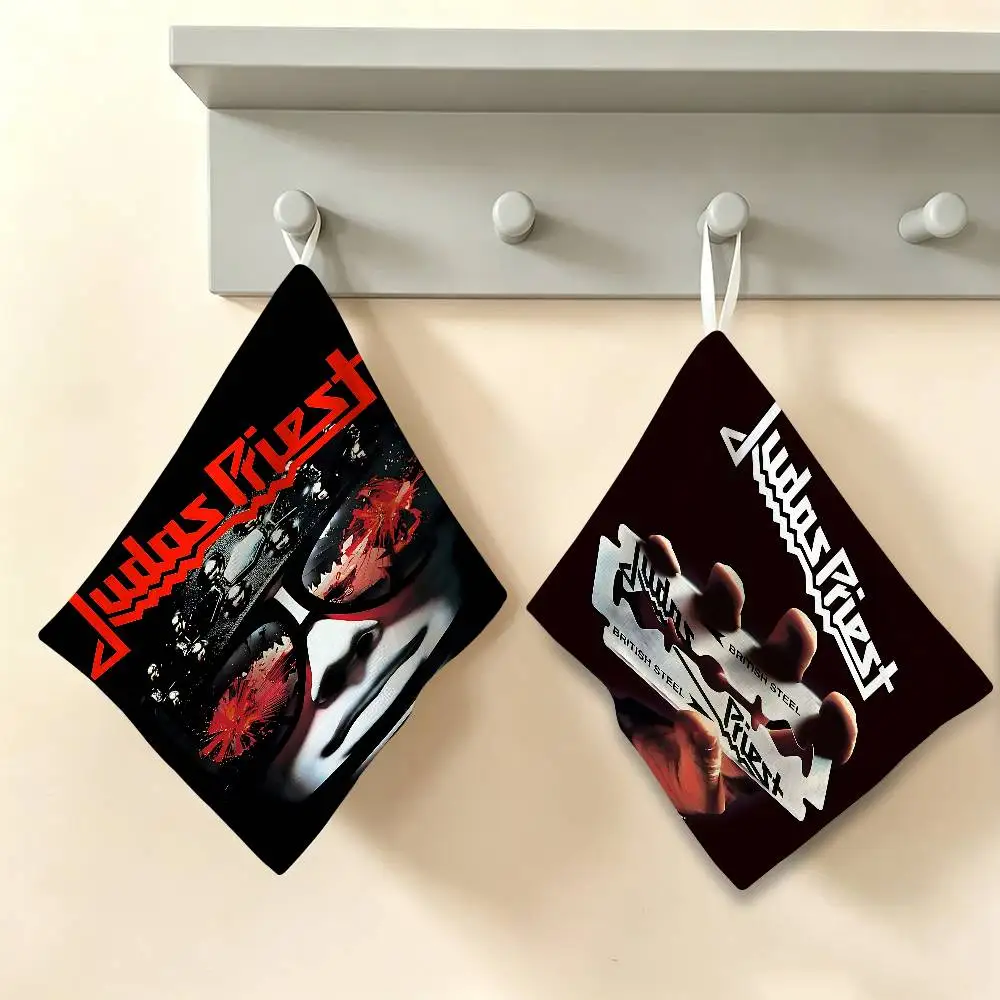J-Judas P-Priest Band Hanging Style Hand Wiping Towel, Polyester Cotton, Anti-fade for Indoor Kitchen Living Room