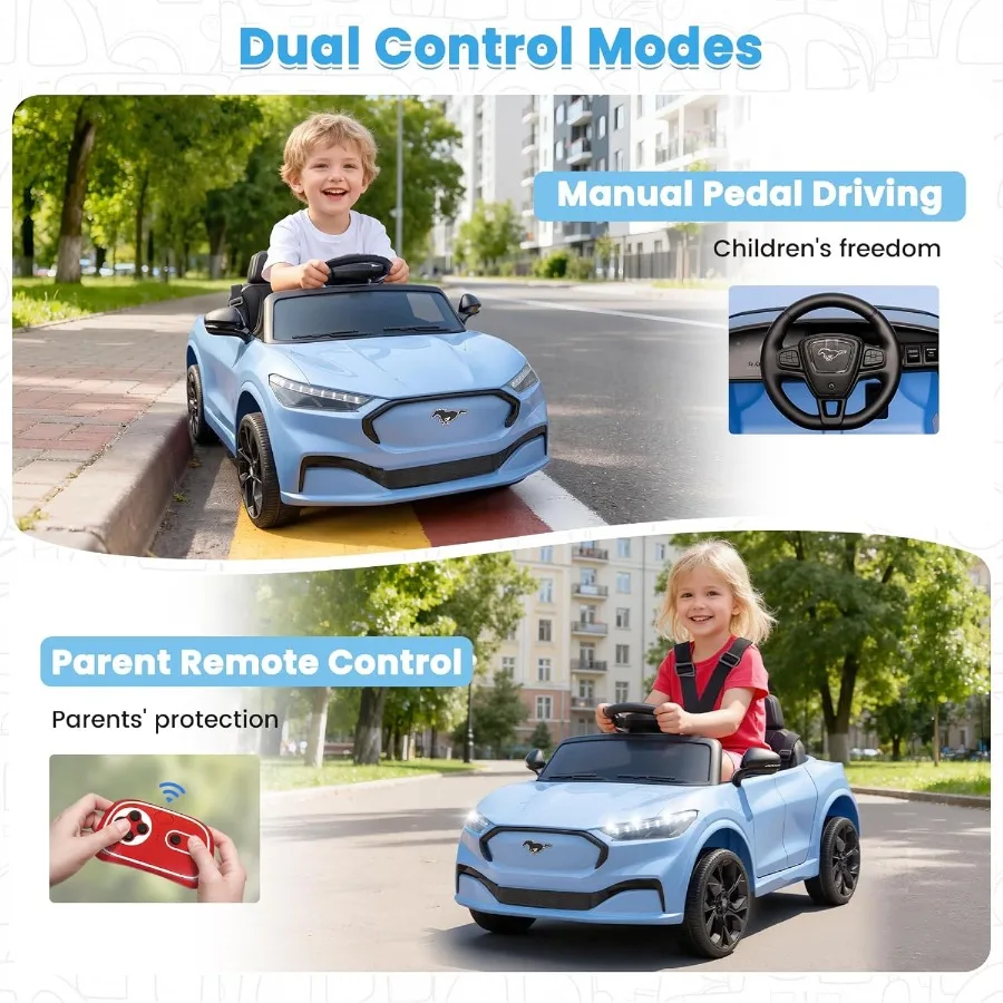 Electric Ride On Car for Kids, 12V Electric Toddler Car with Remote Control, Ride on Toys for Kids with LED Lights, Music Player