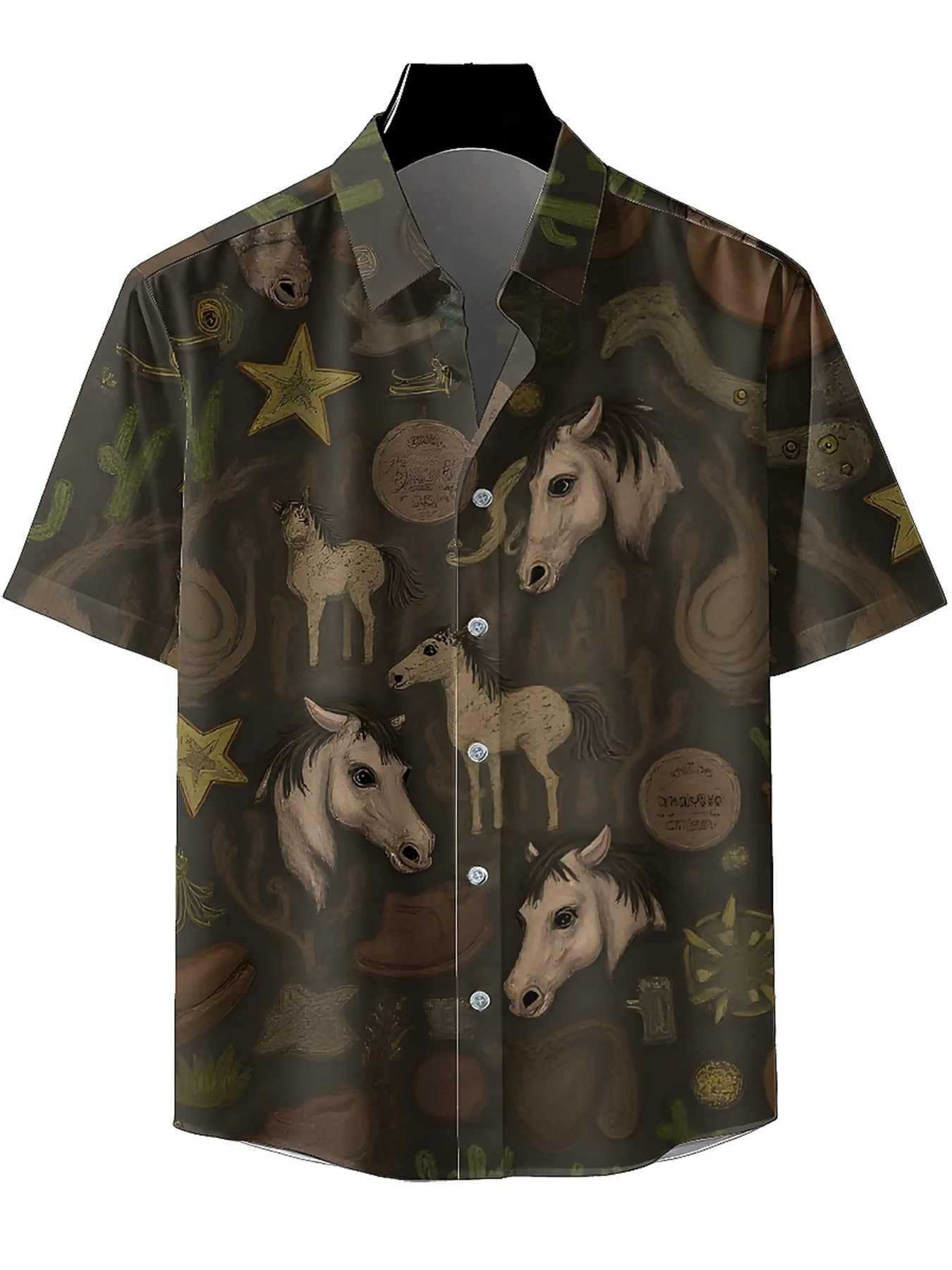 Men's Plus Size Hawaiian Shirts Classic Riding Boots and Desert Cactus Pattern, Summer Casual Tops, Outdoor and Party,