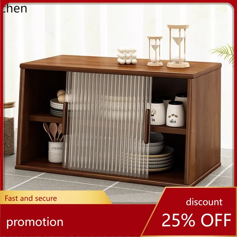 

Zml solid wood sideboard countertop storage cabinet with glass door, coffee table, cup rack, and storage cabinet