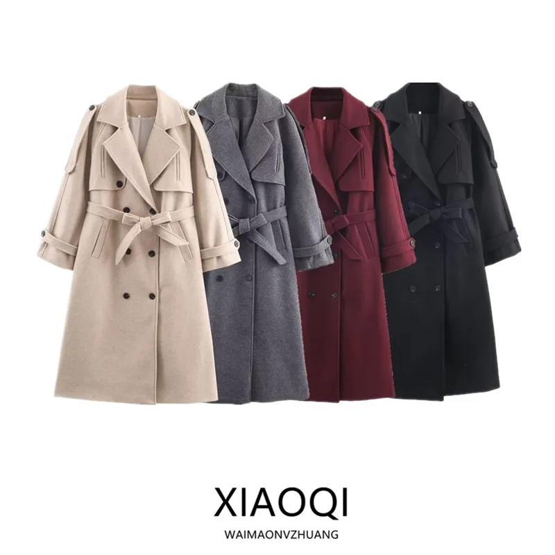 Winter 2025 New Women's Fashionable Belted Double Breasted Versatile Coat Outerwear Elegant Alluring Ladies' Woolen Coat