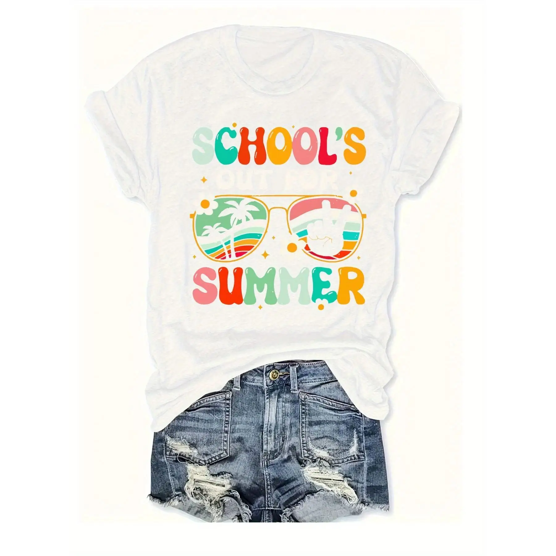 

Letter Fashion Round Neck Printed Short Sleeves, Casual Short Sleeve Round Neck T-shirts, Women's Clothing, Standard Size Women'