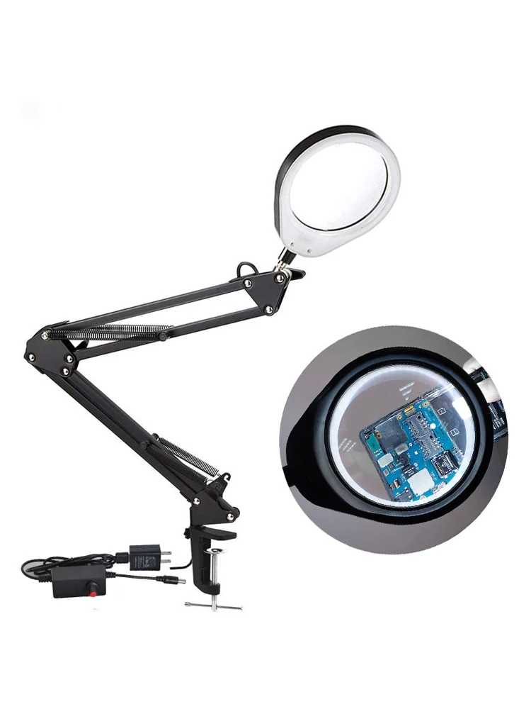 10X/20X Clamp-on Table Lamp with LED Light Third Hand Soldering Tool Desk Clamp USB Magnifier Welding/Reading Table Lamp