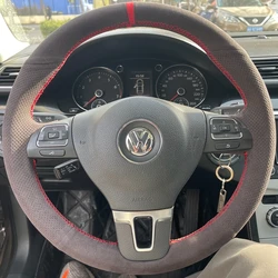 For Volkswagen VW Golf 4 Passat B5 1996-2015 Seat Leon 1999-2015 Polo 1999-2015 DIY Black Suede Car Steering Wheel Cover