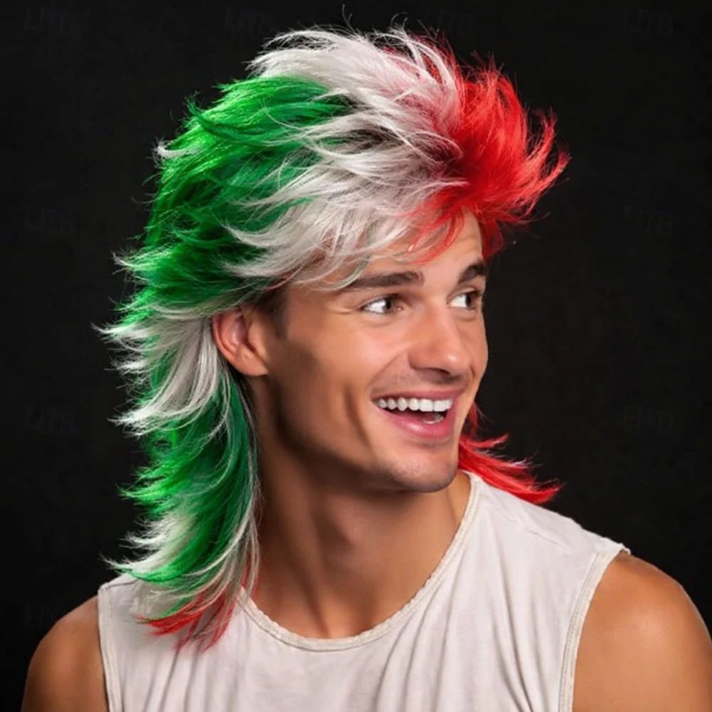 HAIRJOY  Mullet Wig Synthetic Hair Mexico 2026  Soccer Fan Wig Tricolor  Hairpiece World Cup Cosplay Wigs Fan Hair Accessories