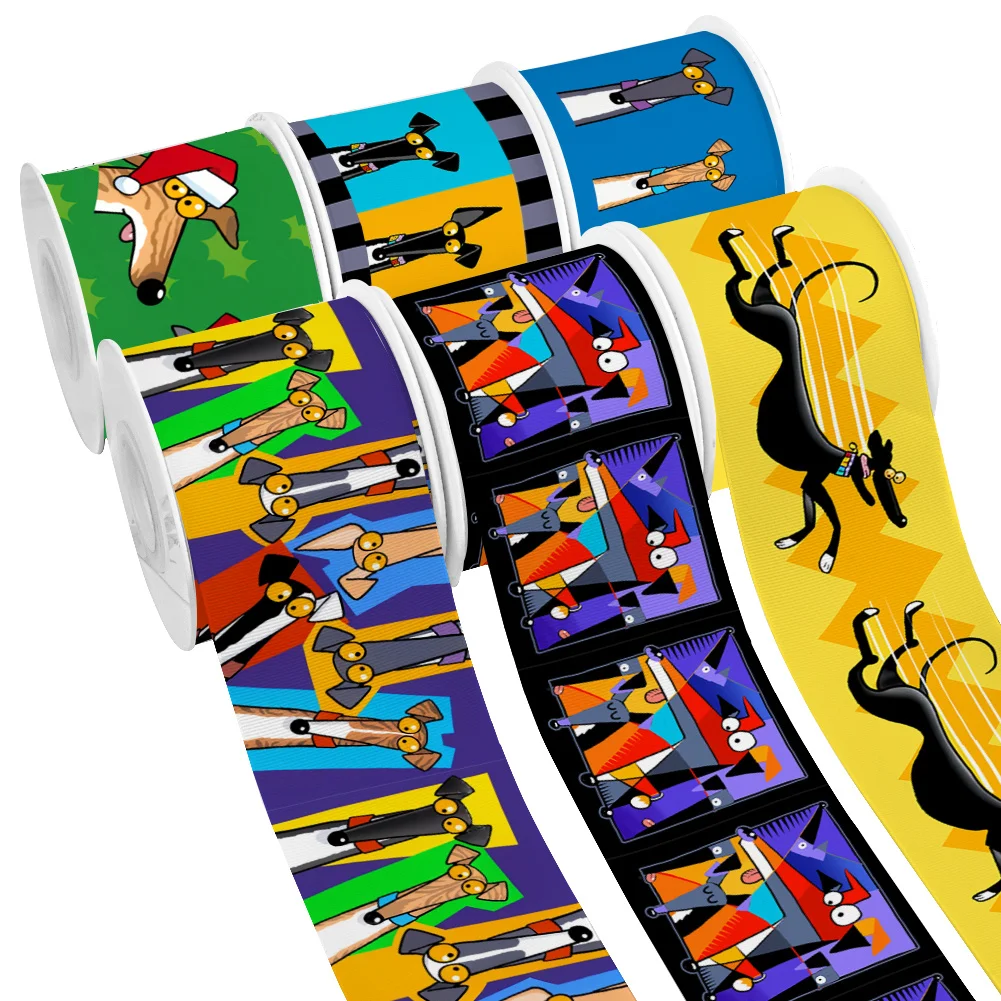 New Cartoon Dog Long Face Printed Grosgrain Ribbon for Cheer Bows DIY Girl Headwear Hair Bows Satin Ribbon