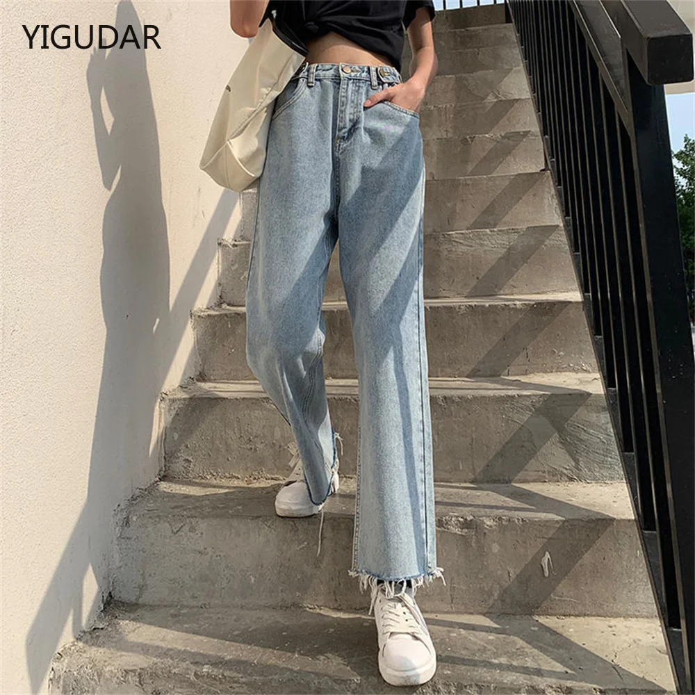 

Wide leg Jeans For Women Blue Loose Pants High Waist Casual large size straight pants Boyfriend Straight Mom Jeans Streetwear