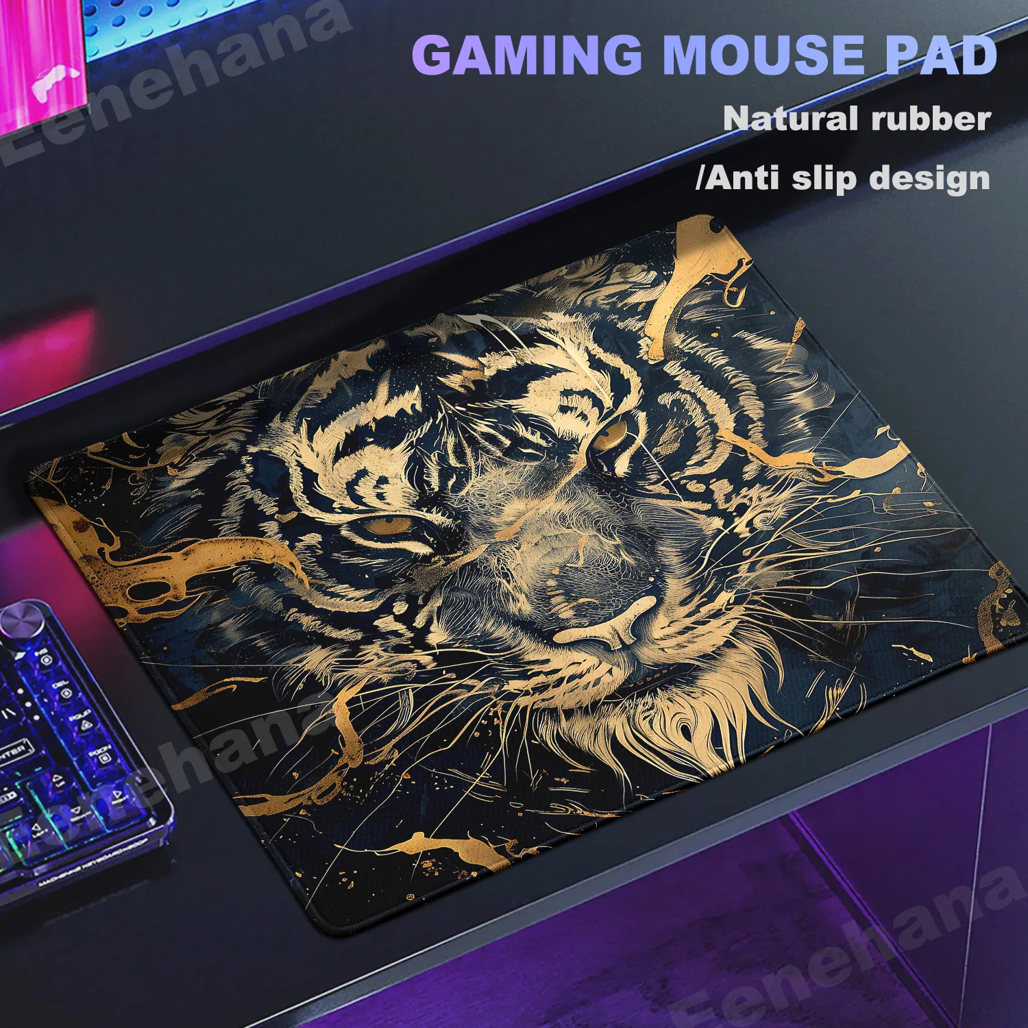 E-sports Tiger Small Mouse Pad Gold Black Mousepad High Quality Gamer Mouse Mat Natural rubber Mousemat Laptop PC Gaming  Pads