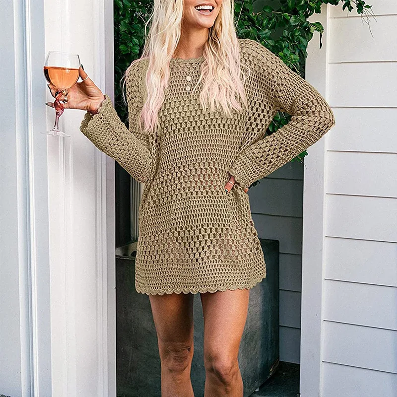 

2023 New Knitted Hollow Out Pullover Jumpsuit For Vacation And Leisure Beach Bikini Outerwear