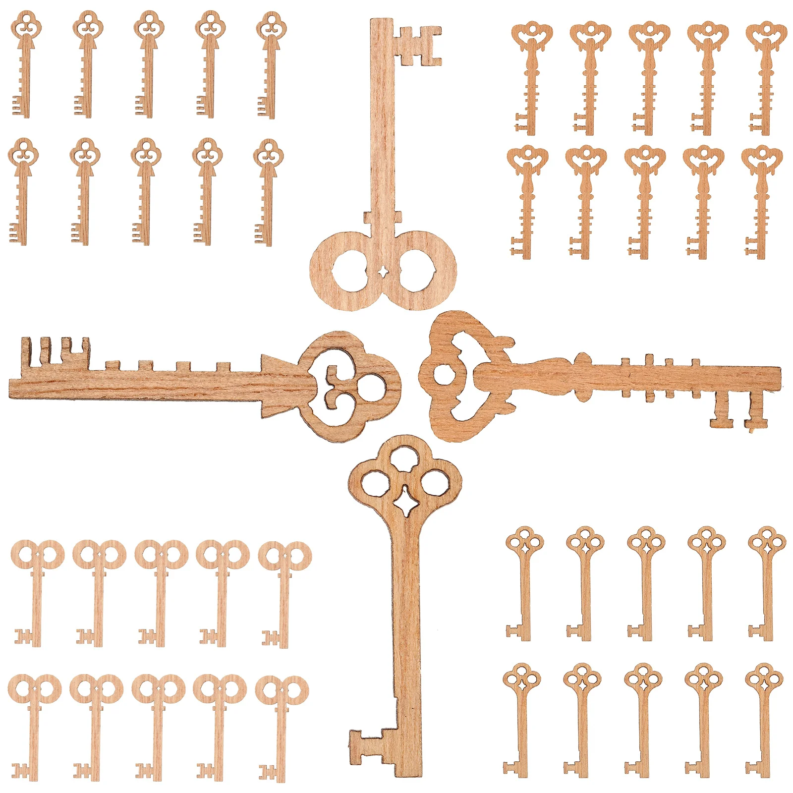 

50Pcs Wooden Vintage Keys Natural Embellishment Blank for Scrapbook Gift Tags Wall Hanging DIY Craft Decoration