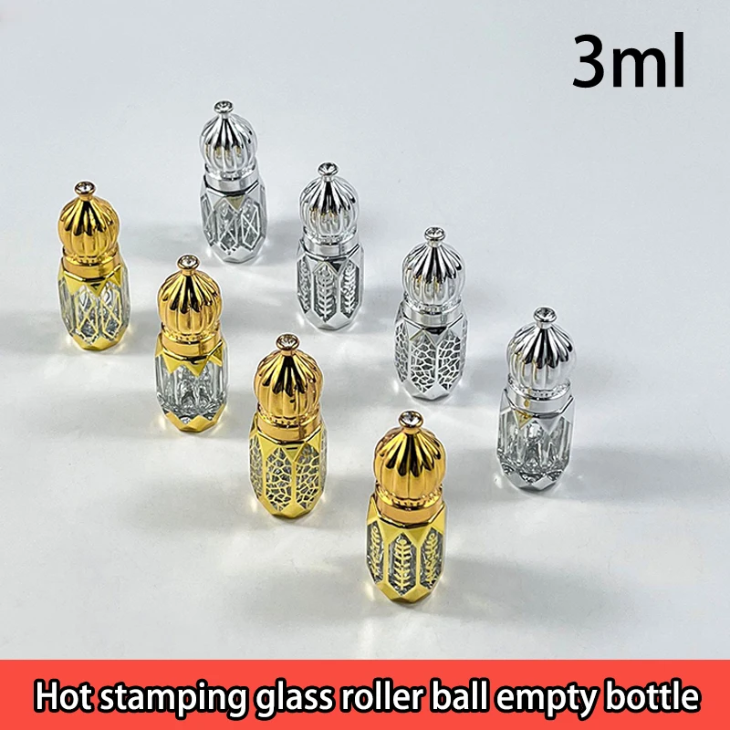 

3ml Luxury Style Golden Refillable Perfume Bottles Glass Roll-on Essential Oil Bottle Empty Cosmetics Sample Test Container