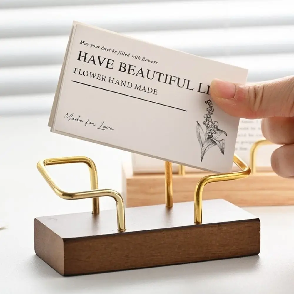 High Quality Wooden Business Card Holder Metal Wood Combined Multiple Styles Name Card Stand Desktop Card Holder Hotel