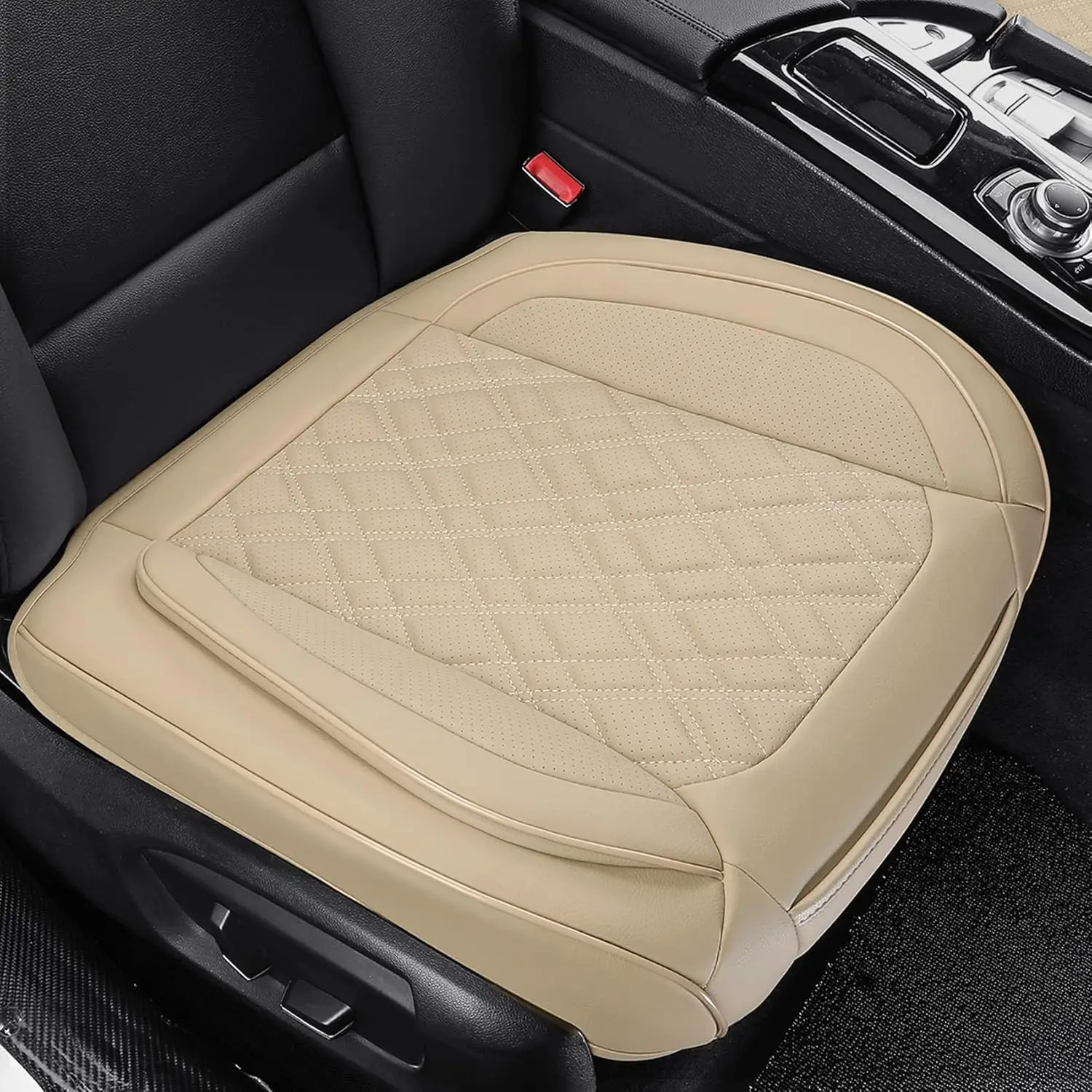 

Universal Car Seat Covers 2PCS PU Leather Anti-Slip with Storage Bags Full Wrapping Edge Fits Most Vehicles Beige