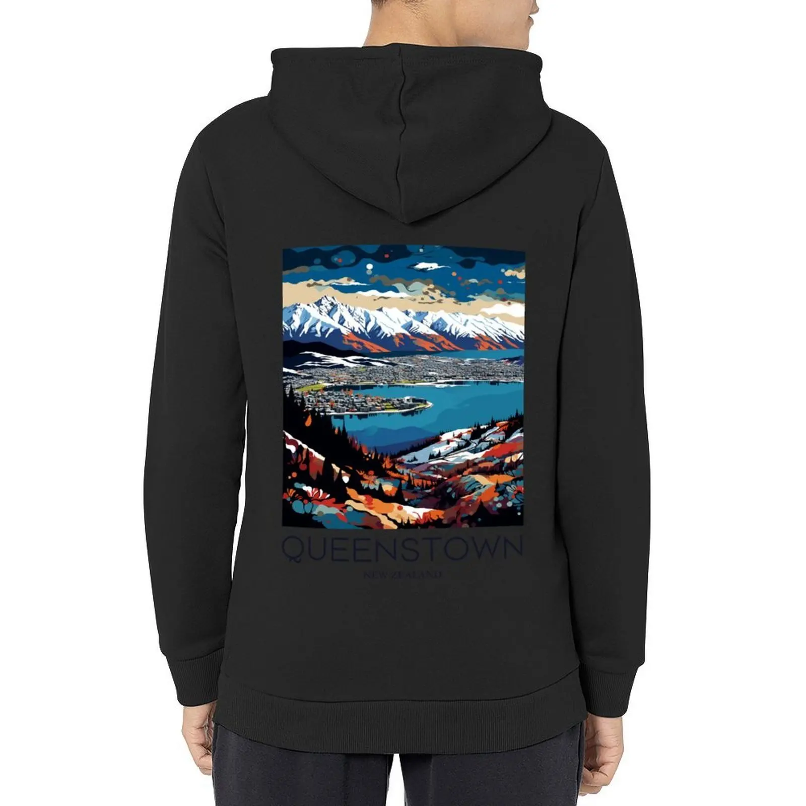 فن البوب للسفر مطبوع من Queenstown - ملابس رجالية بقلنسوة من نيوزيلندا ملابس رجالية ملابس رجالية بقلنسوة للرجال