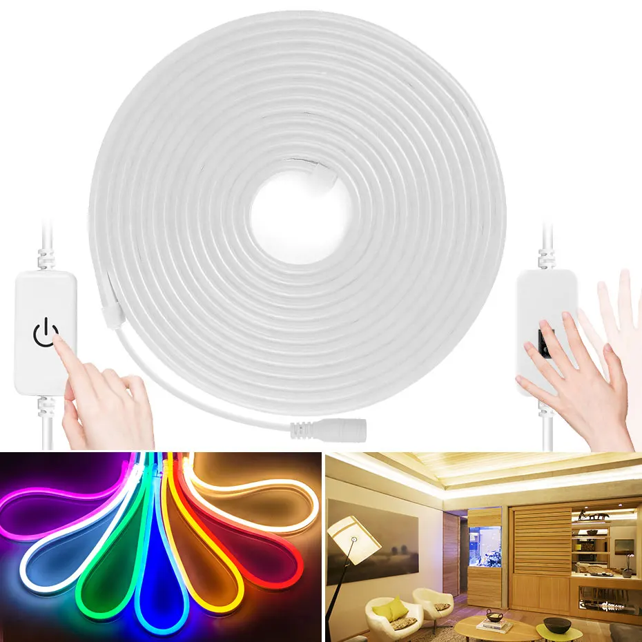 Waterproof 12V Led Neon Light 2m 3m 5m Touch Dimmable Led Neon Strip Soft Flexible Ribbon Tape Home Outdoor Diy Decor Lighting