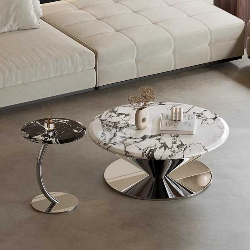 

Round Designer Metal Coffee Table Clear High Minimalist Unique Side Table Space Saving Books Couchtisch Living Room Furniture