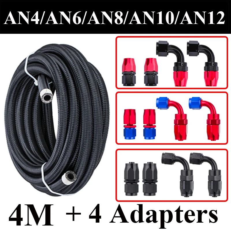 4M AN4 AN6 AN8 AN10 AN12 Fuel Hose Oil Gas Cooler Hose Line Pipe Tube Nylon CPE Rubber + 0 90 Degree Swivel Hose End Fittings