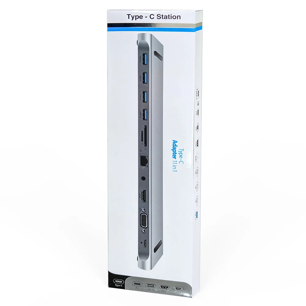 Universal USB C Hub Docking Station Dual Monitor with 2 HDTV PD 3 USB Ports SD TF Card Reader Ethernet Audio for PC Mac Laptop