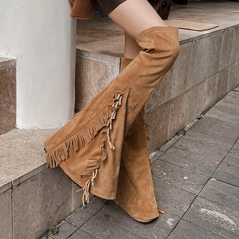 

Tassel Design Thick Bottom Over-the-knee Boots Women Waterproof Platform Pants Boots Autumn Winter Punk Runway Boots Long Boots