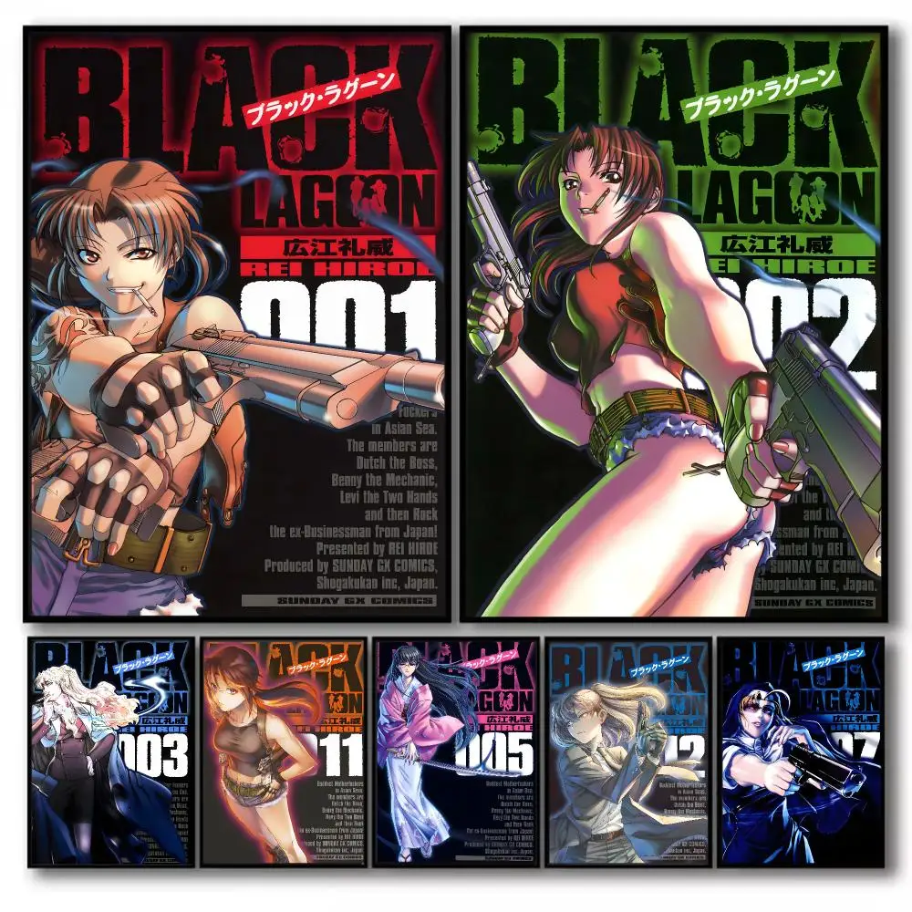Anime B-Black Lagoon Poster Stickers Self-Adhesive Painting Mural Decor Wall Decals for Bedroom Living Room Home HD Gift
