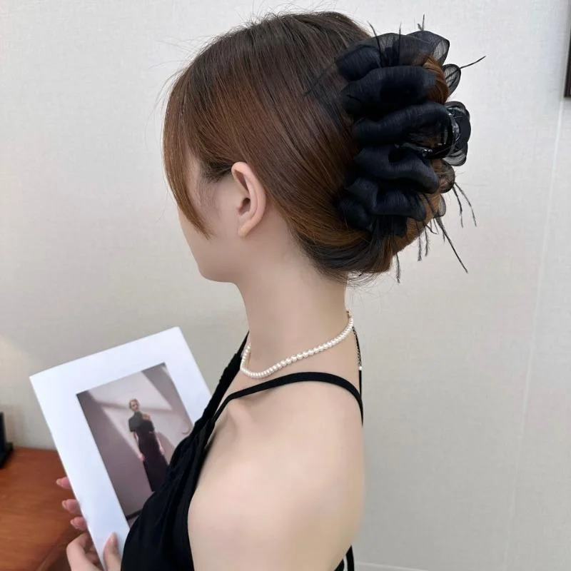 مشبك شعر فقاعي شبكي أنيق للمرأة مزاجه ريشة شرابة القرش كليب فتاة الموضة ذيل حصان الشعر المشبك