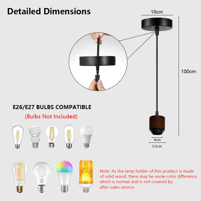Black E27 Hanging Lamp Holder Single-head Screw Socket Lampshade Base Lights Wood Ceiling Light Base for Lighting Fixture