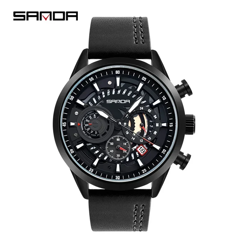 SANDA-reloj deportivo de lujo para hombre, cronógrafo de cuarzo, de goma, automático, resistente al agua, militar, informal, para exteriores, a prueba de golpes, novedad de 2024