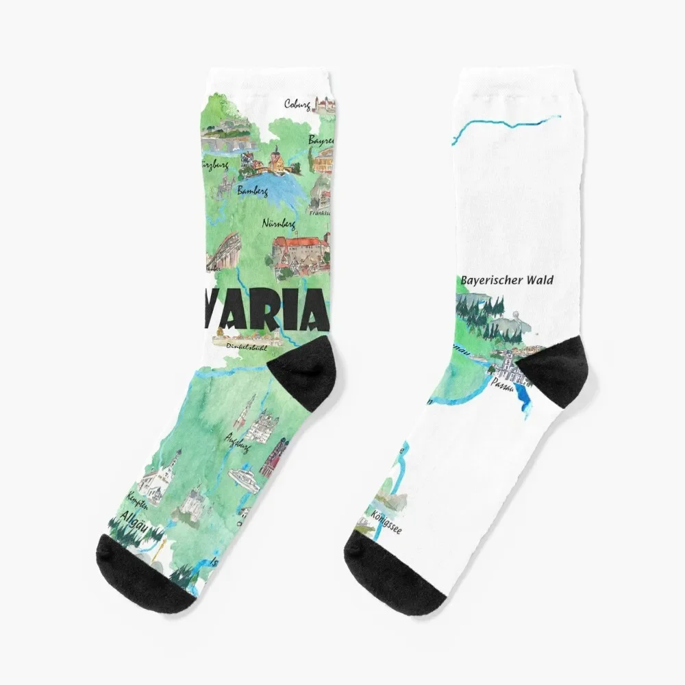 

Bavaria, Germany, Illustrated Travel Poster Card Socks men cotton high quality crazy Socks For Women Men's