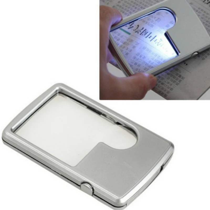 Credit Card Led Magnifier Loupe with Light Leather Case Magnifying Glass Ultra-Thin Portable Square with LED Light Reading Tools