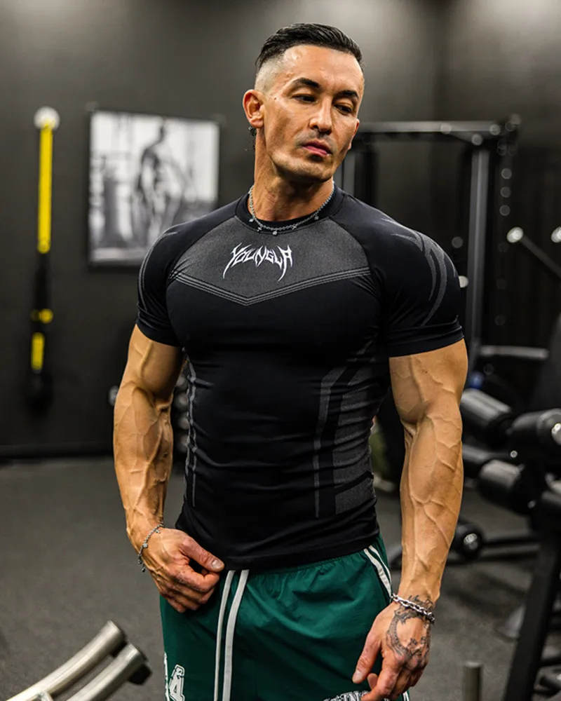 Men's Compression Short Sleeve T-Shirt Tribal Print Workout Tops Breathable Quick Dry Athletic Base Layer for Gym Training Bodyb