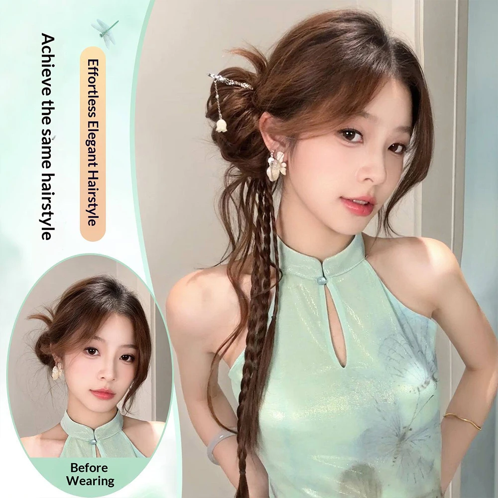 New Chinese Style Synthetic Hair Loose Temples Bun Ponytail Heat Resistant Retro Hair Accessories for Women Daily Party
