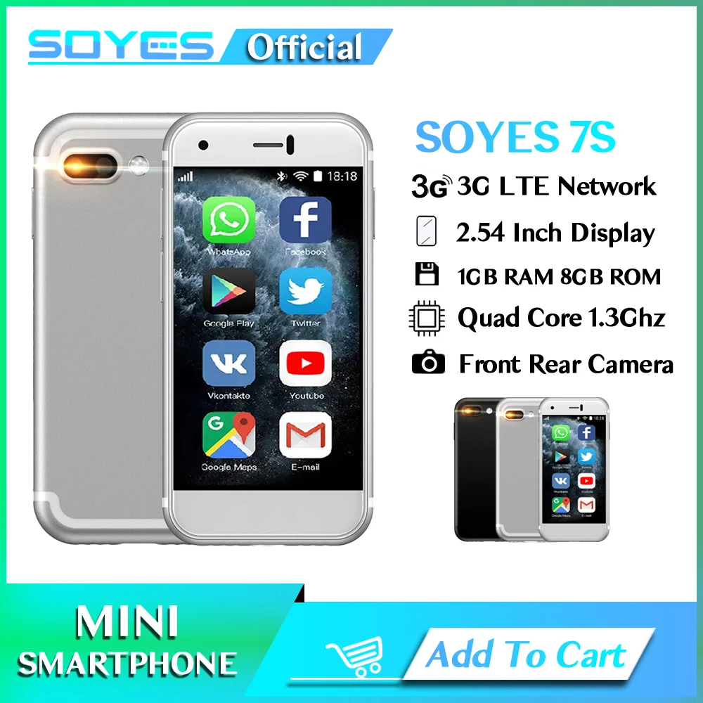 SOYES 7S Mini Android Smart Phone 2GB RAM 16GB ROM 2.54 Inch HD Screen Quad Core 5.0MP Camera Dual SIM Ultra Thin Mobile Phone