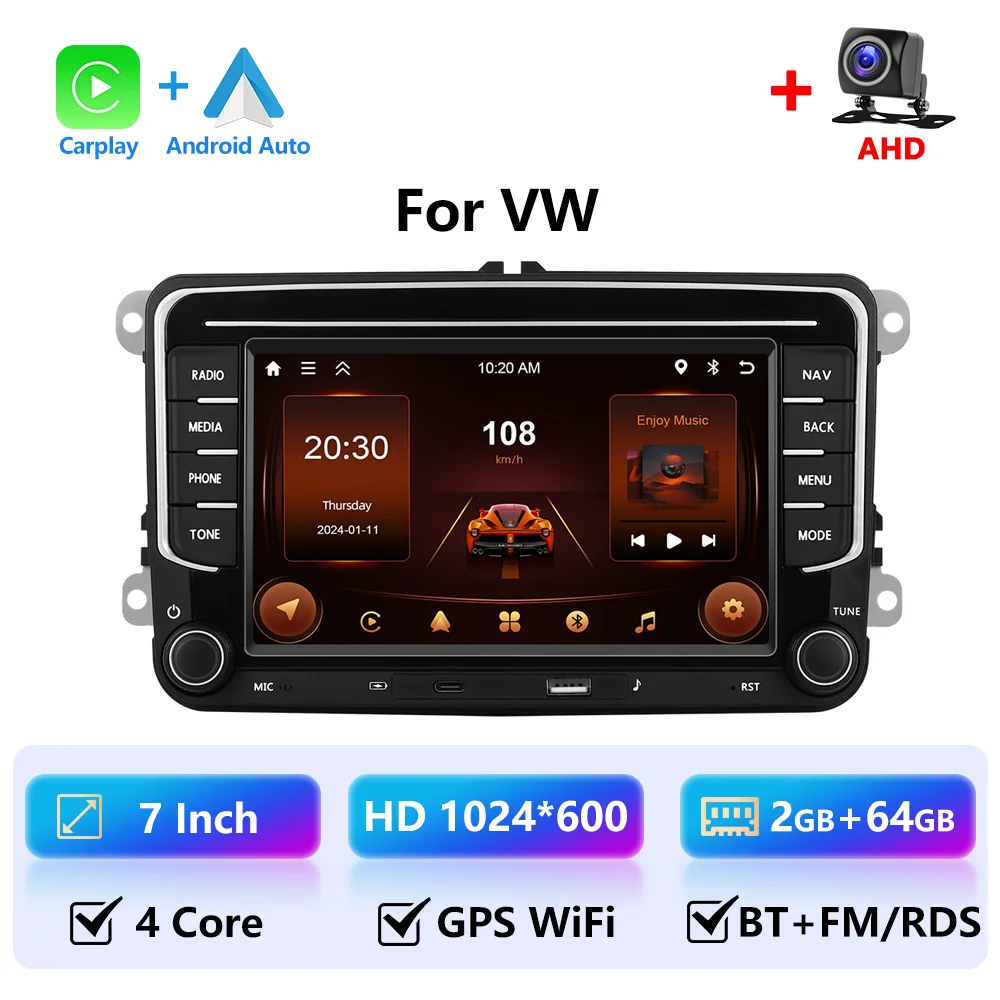 Leekooluu 7 "Carplay Android Auto Radio Voor Volkswagen Vw Passat B6 B7 Cc Tiguan Touran Golf Polo Auto Multimedia Gps Speler
