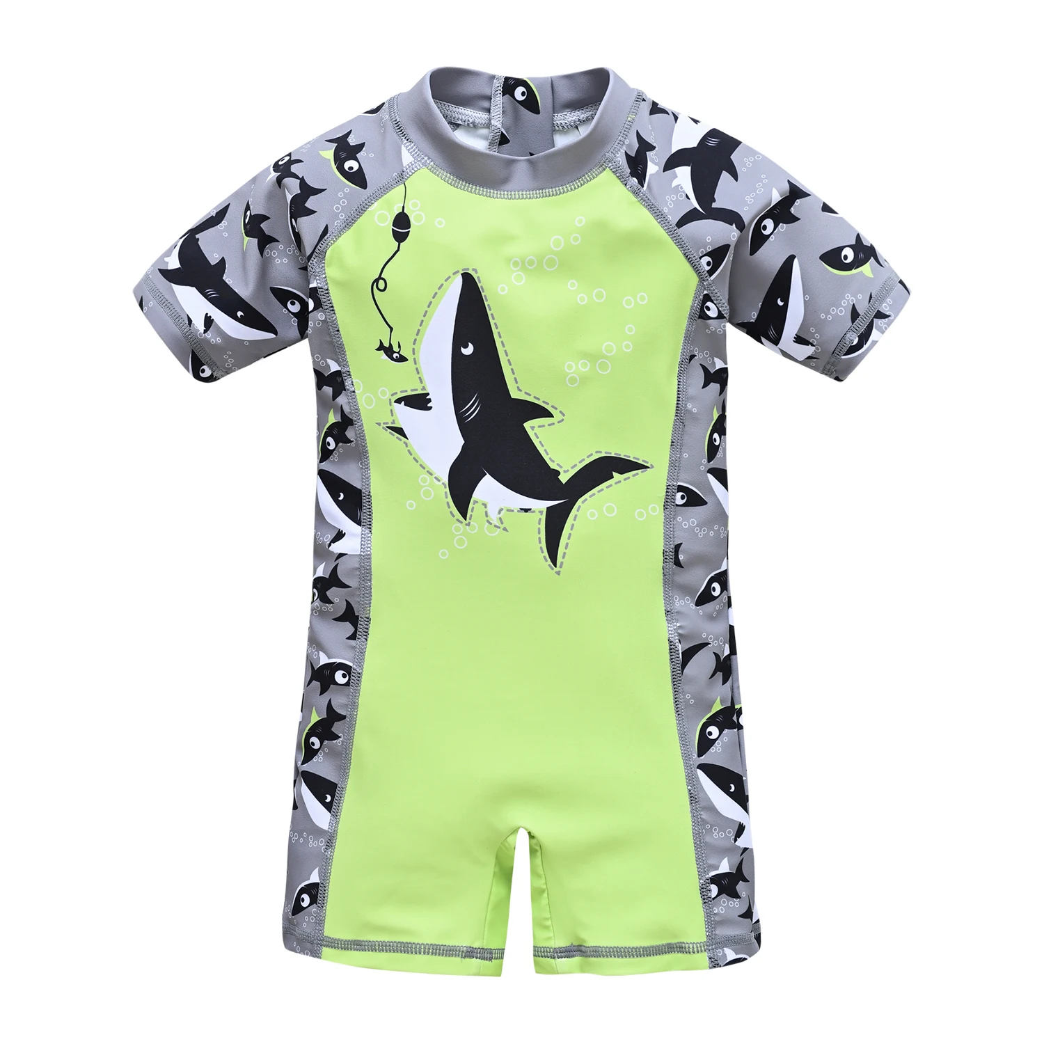 

Boy's Cartoon Shark One-piece Swimsuit Stretchy Short Sleeve Bathing Suit Boys Zipper Swimwear For Beach Holiday