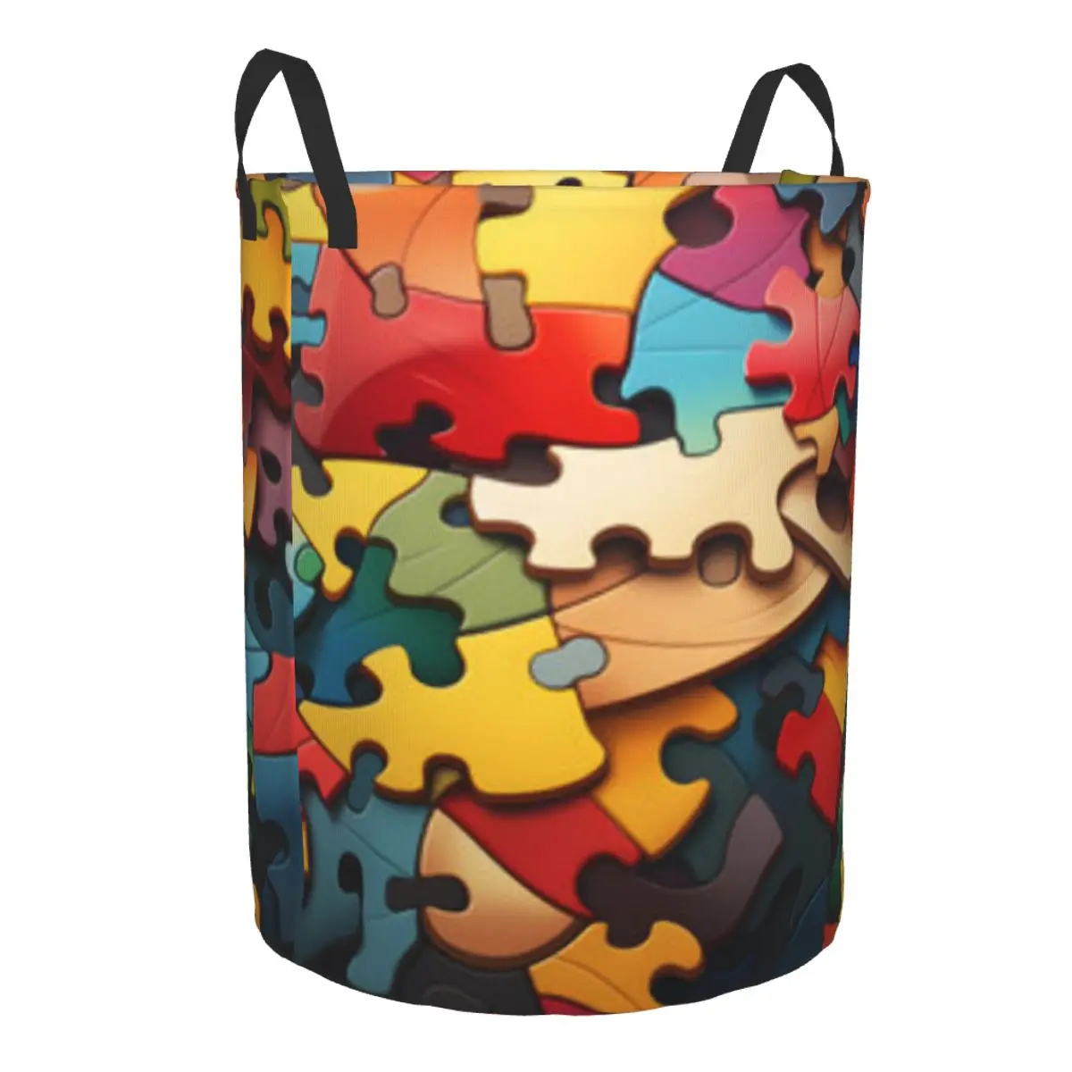 Dirty Laundry Basket Colorful Jigsaw Puzzle Pieces Background Folding Clothing Storage Bucket Home Waterproof Organizer