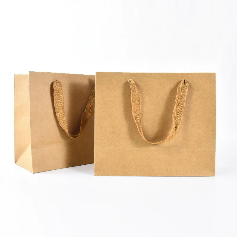 

5pcs Thickened Kraft Paper Tote Bag With Handle Reusable Bag Present Treat Bags Birthday Wedding Party Gift Packaging Handbag