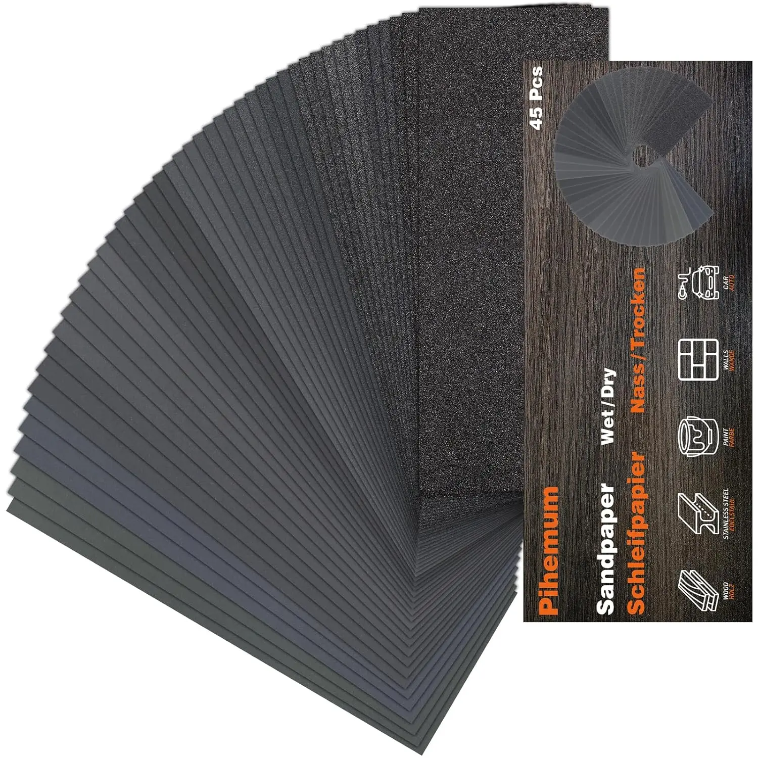 

45 Pcs Sandpaper Assortment 80-5000 Grit Wet Dry Sanding Sheets 9x3.6 Inch for Wood Metal Auto Polishing