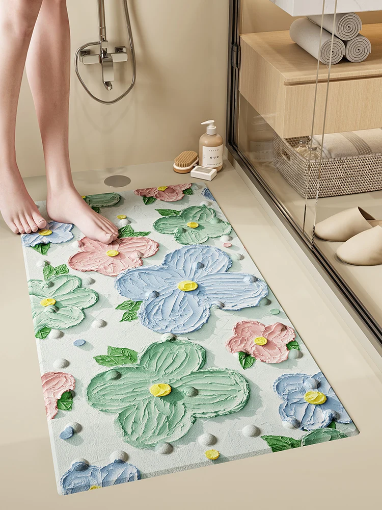 

3D Flower Square Anti-slip Bath Mat Shower Anti-fall Suction Cup Floor Mat Bathroom Massage Foot Mat Household Shower Room