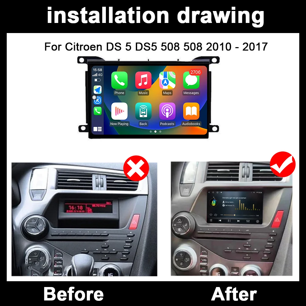 Android 14 für citroen ds 5 ds5 navigation gps stereo 508 autoradio multimedia player bildschirm kopf einheit carplay autoradio 4g dsp