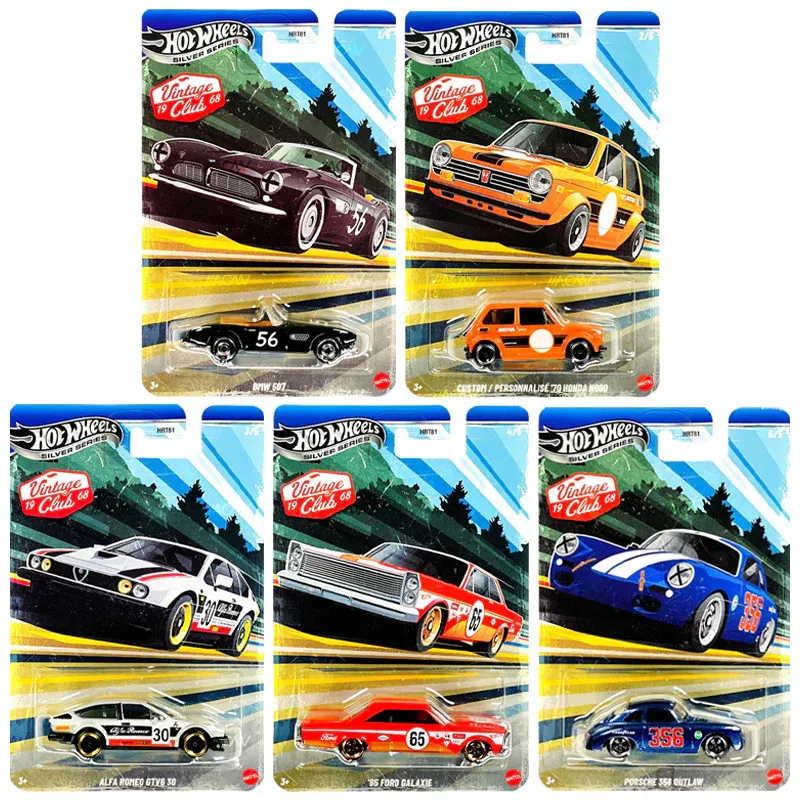 Hot Wheels HRT81 Vintage Club, BWM 507,Alfa Romeo GTV6 3.0,'65 Mustang Fastback,Ford Galaxie,Sports Car Model Toy for Collection