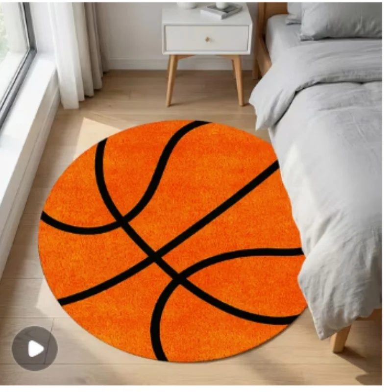 Newest 2D Basketball Shape Round Rug Non Slip Sports Bedroom Living Room Carpet