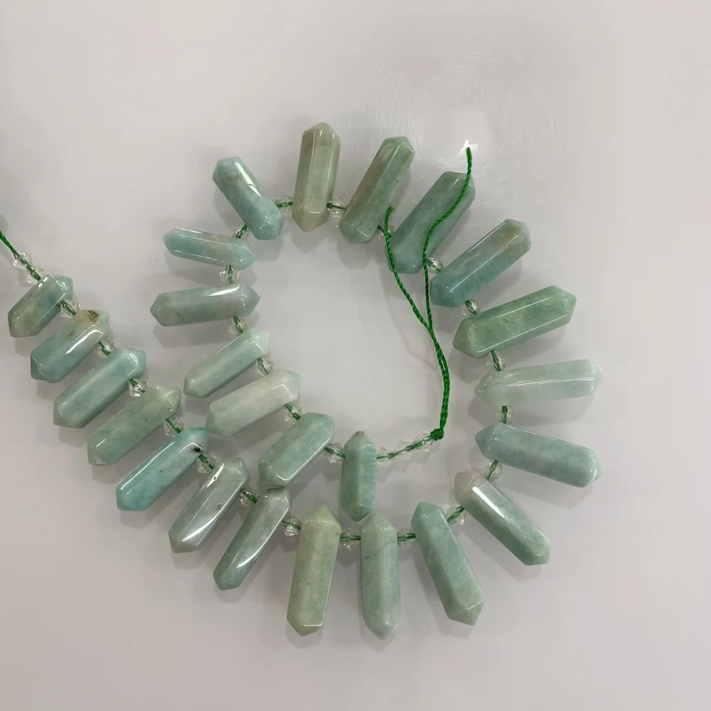 Natural Amazonite 6-12x20-45mm Labradorite Faceted Hexagonal Pillar  Top of The Hole DIY Charm Pendant Necklace Jewelry Making