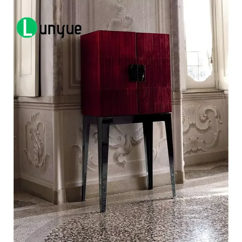 Luxury Custom Plywood Leather Stainless Steel Wine Cabinet Household Storage Furniture Modern Design For Home Bar Display