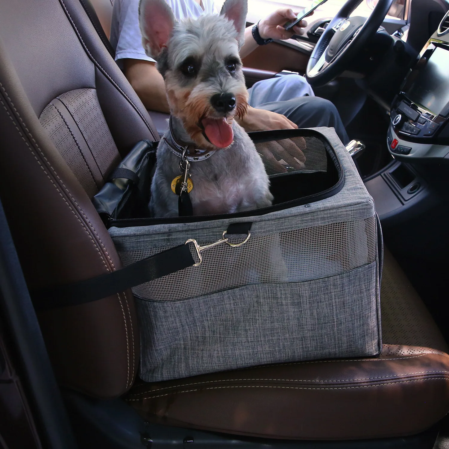 High Quality Dog Car Seat Carrier Breathable Safe Car Seat For Dogs Grey Dog Car Kennel Foldable Dog Basket Pet Supplies Dogs